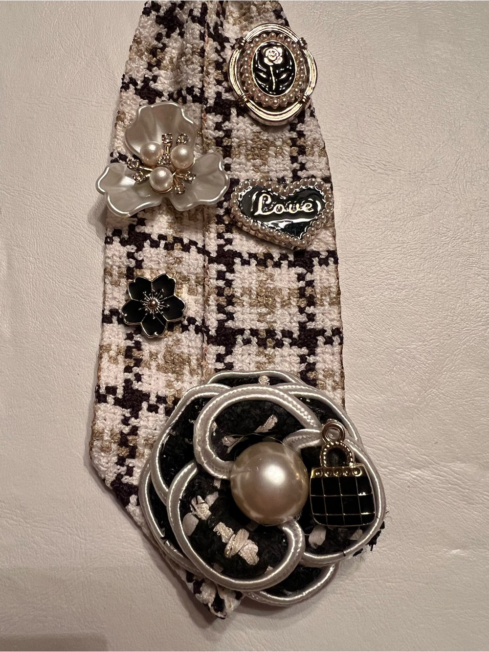 Embellished Statement Clip-On/Pin Tweed Tie - Picture 10 of 12